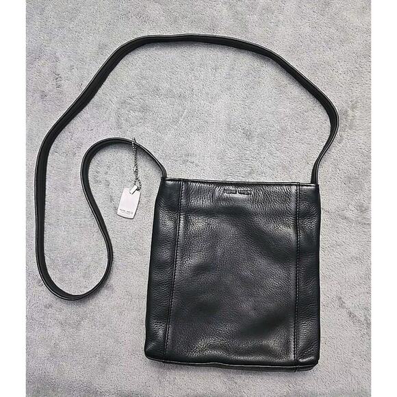 Nine West Solid Black Leather Crossbody Bag‎ Purse Single Strap - Picture 1 of 13